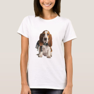 Adorable Basset Hound Puppy in Plaid Scarf T-Shirt