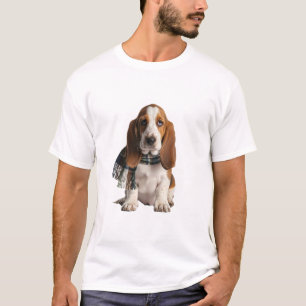 Adorable Basset Hound Puppy in Plaid Scarf T-Shirt