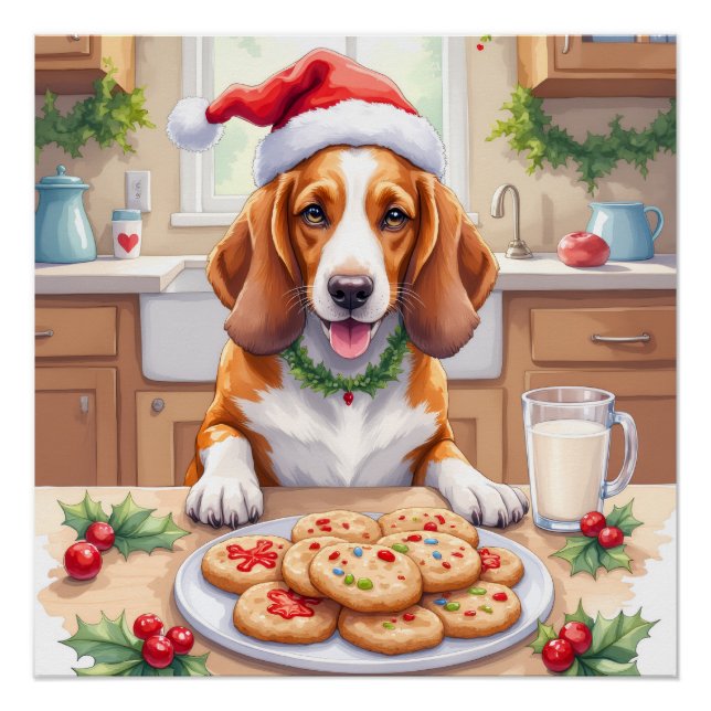 Adorable Basset Hound Sneaking Christmas Cookies Poster (Front)