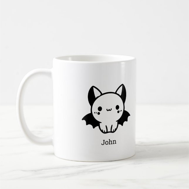 Adorable Bat Buddy - Kawaii Minimalist Nursery Art Coffee Mug (Left)