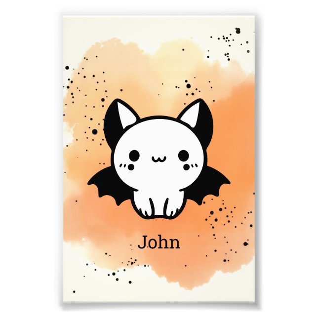 Adorable Bat Buddy - Kawaii Minimalist Nursery Art Photo Print (Front)