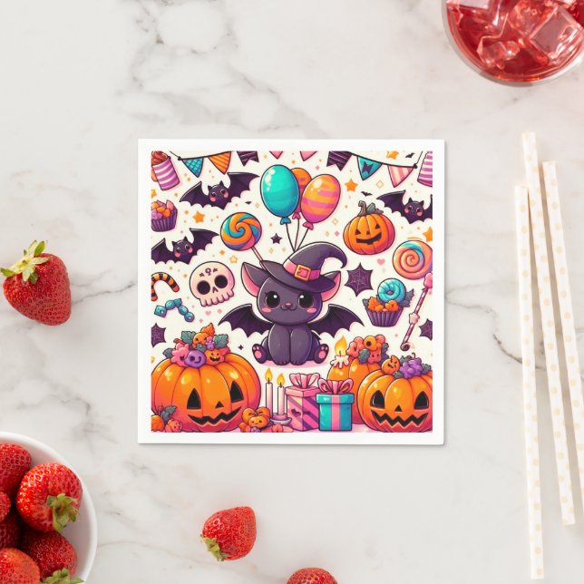Adorable bat kawaii halloween napkin (Insitu)