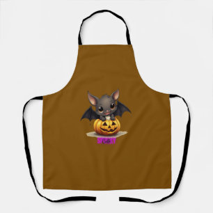 Adorable Bat on Pumpkin Cute Halloween Decor 2024 Apron