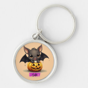 Adorable Bat on Pumpkin Cute Halloween Decor 2024 Key Ring