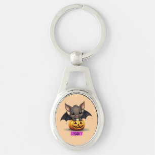 Adorable Bat on Pumpkin Cute Halloween Decor 2024 Key Ring