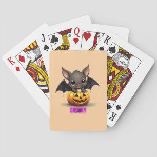 Adorable Bat on Pumpkin Cute Halloween Decor 2024 Playing Cards