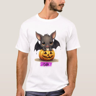 Adorable Bat on Pumpkin Cute Halloween Decor 2024 T-Shirt
