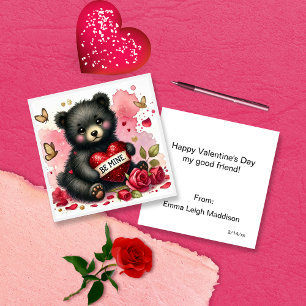 Adorable Be Mine Bear Cub Classroom Valentine Card