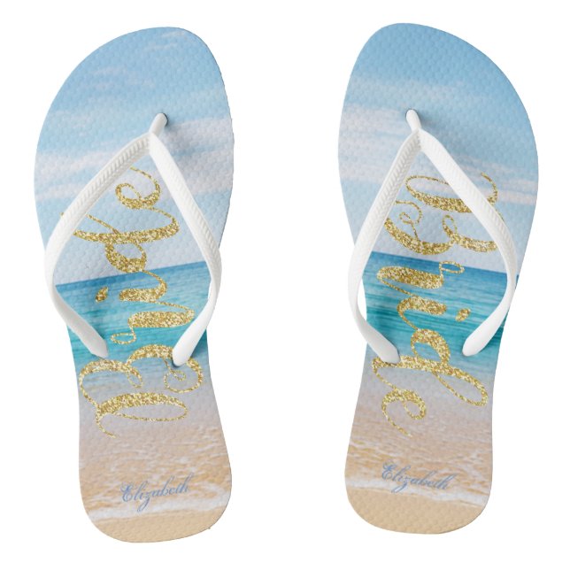 Adorable Beach Gold  Glitter Bride -Personalised Thongs (Footbed)