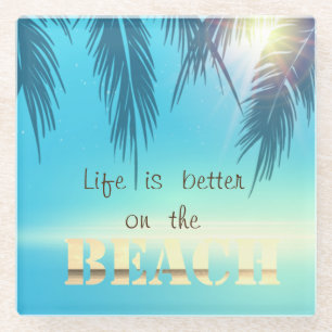 Adorable Beach Palm Leaves Glass Coaster