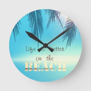 Adorable Beach Palm Leaves  Round Clock