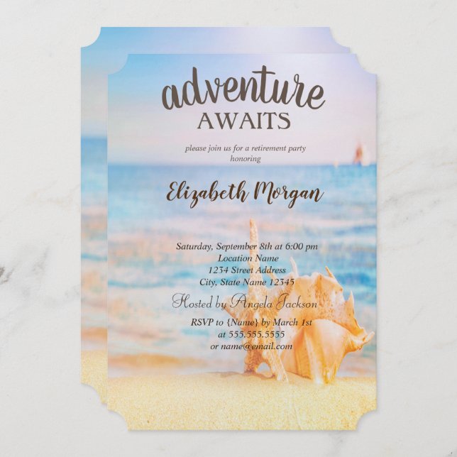 Adorable Beach,Sand,Seashells Retirement Party  Invitation (Front/Back)