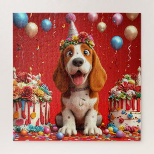 Adorable Beagle Dog Celebrating Birthday Jigsaw Puzzle