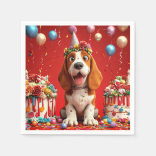Adorable Beagle Dog Celebrating Birthday Napkin
