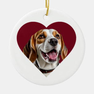 Adorable Beagle in Heart Shape Design Ceramic Ornament