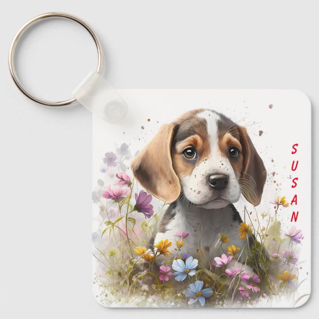 Adorable Beagle Puppy Dog Key Ring (Front)