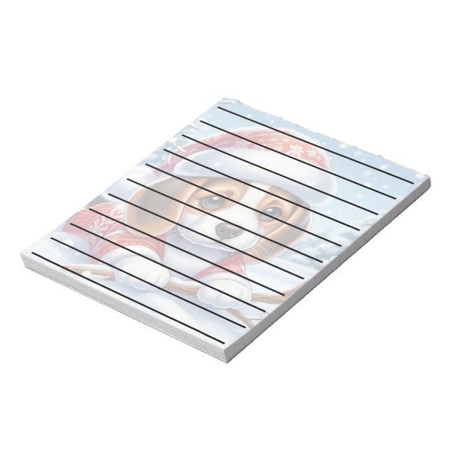 Adorable Beagle Puppy in Christmas Outfit Notepad (Rotated)