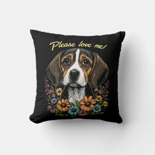 Adorable Beagle Throw Pillow & Customisable Text