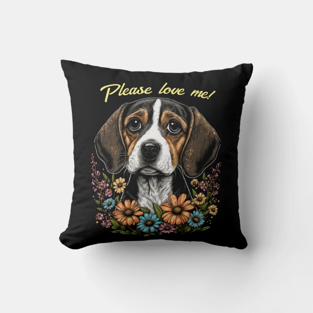 Adorable Beagle Throw Pillow & Customisable Text (Front)