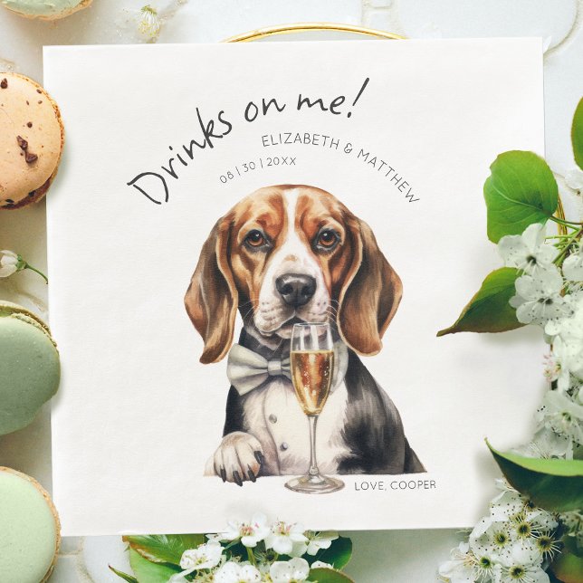 Adorable Beagle Waiter Watercolor Customisable Napkin (Creator Uploaded)