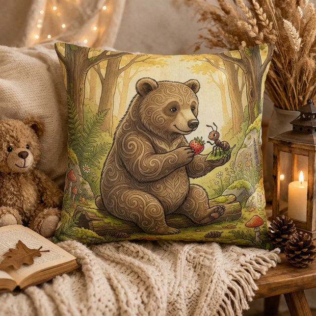 Adorable Bear and Ant Friend Forest Animals  Cushion (Creator Uploaded)