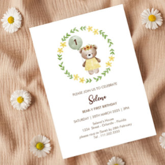 Adorable Bear Birthday Invitation for Girls – Cute