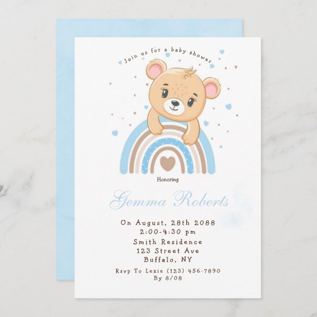 Adorable Bear Boho Rainbow Boy Baby Shower Invitation (Front/Back)