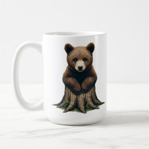 Adorable Bear Cub on Tree Stump Woodland  Coffee Mug