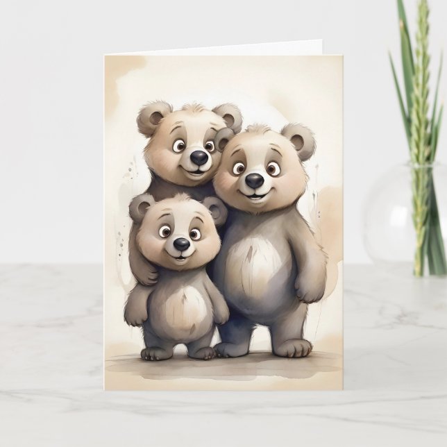 Adorable Bear Family Mum Dad Child Portrait Blank Card (Front)
