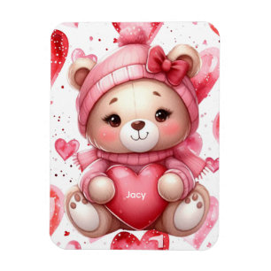 Adorable Bear Holding Hearts Valentines Magnet