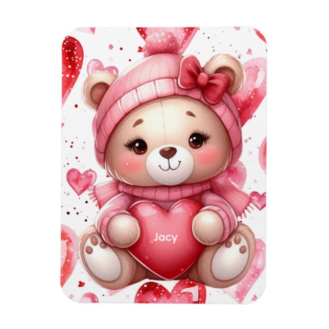 Adorable Bear Holding Hearts Valentines  Magnet (Vertical)