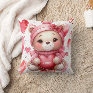 Adorable Bear Hugging Heart Personalised Name Cushion
