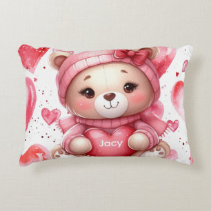 Adorable Bear Hugging Heart Personalised Name Decorative Cushion