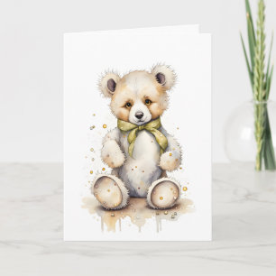 Adorable Bear Light Green Ribbon Lime Blank Card