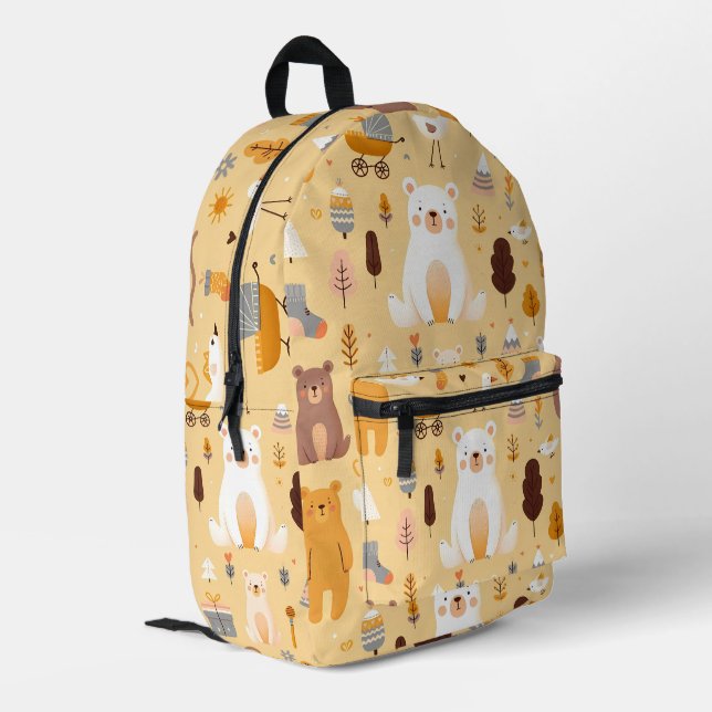 Adorable Bear Pattern Printed Backpack (Back Corner Left)