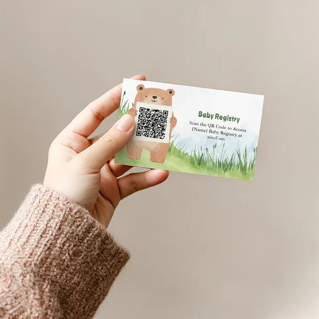 Qr Code Bear Adorable Bear QR Code Registry Card | Zazzle