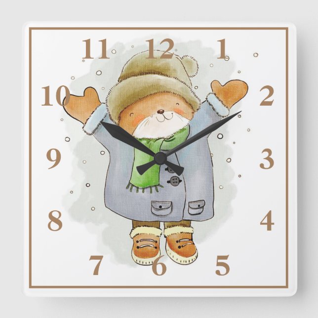Adorable Bear Square Wall Clock (Front)