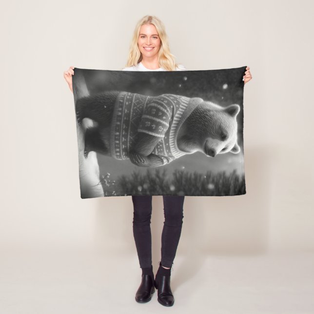 Adorable Bear Wearing a Cosy Sweater Fleece Blanket (In Situ)