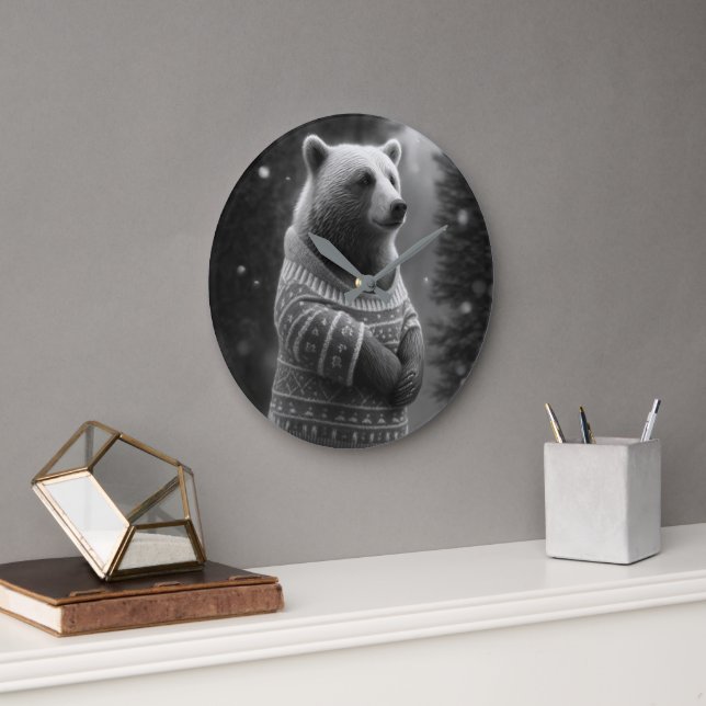 Adorable Bear Wearing a Cosy Sweater Large Clock (Office)