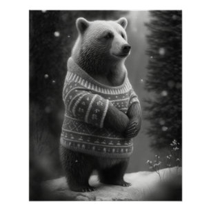 Adorable Bear Wearing a Cosy Sweater Poster