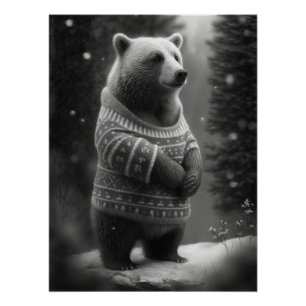 Adorable Bear Wearing a Cosy Sweater Poster