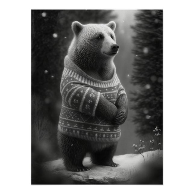Adorable Bear Wearing a Cosy Sweater Poster (Front)