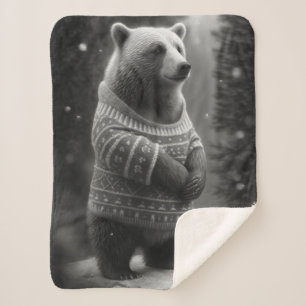 Adorable Bear Wearing a Cosy Sweater Sherpa Blanket