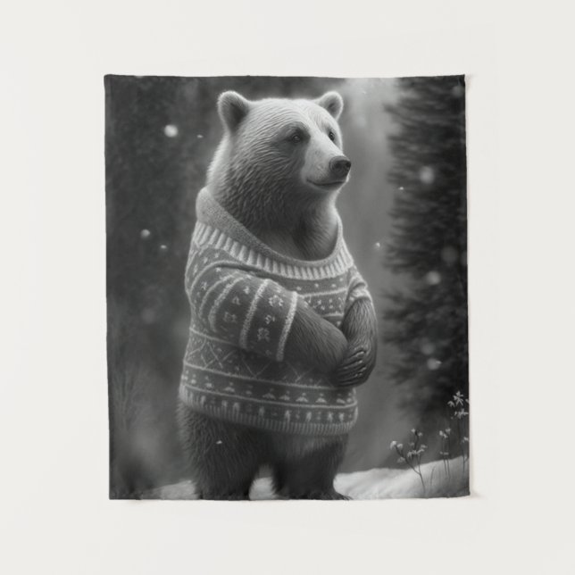 Adorable Bear Wearing a Cosy Sweater Tapestry (Front)