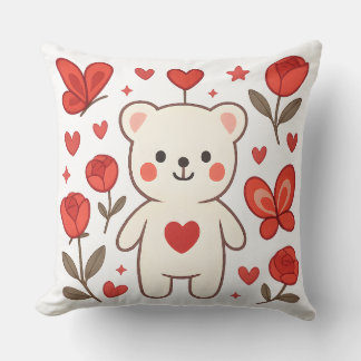 Adorable Bear with Heart Throw Pillow