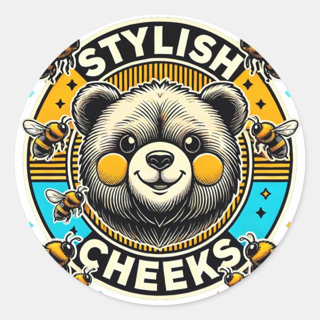 Adorable Bear With Yellow Cheeks 🌿✨ Classic Round Sticker (Front)