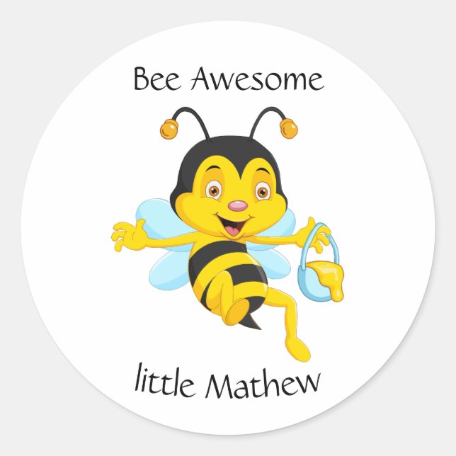 Adorable Bee Boy Cartoon Classic Round Sticker (Front)