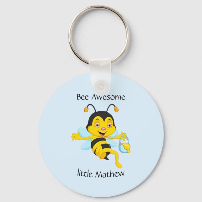 Adorable Bee Boy Cartoon Key Ring (Front)
