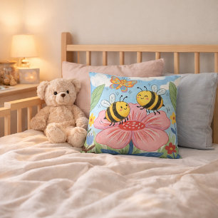 Adorable Bee & Butterfly Drawing Kids Cushion