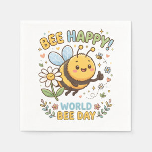 Adorable "Bee Happy!" Illustration for World Bee D Napkin